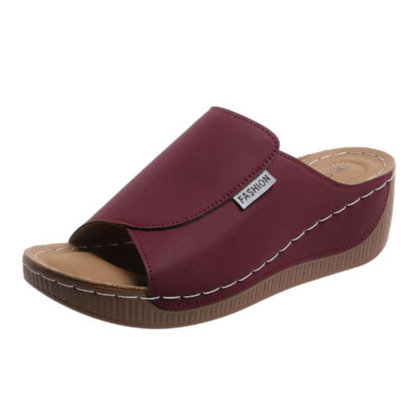 Modische, solide Hausschuhe für Damen – bequeme Fußgewölbeunterstützung, stilvolle, atmungsaktive Hausschuhe für den Außenbereich, offene Zehenpartie mit Riemen hinten und mittelhohem Absatz 39 weinrot von Joom DACH