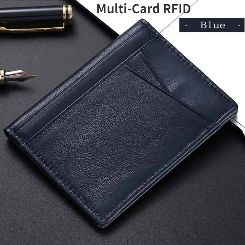 Modische, ultradünne, weiche Geldbörse, 100 % echtes Leder, Mini-Kreditkartenetui, Geldbörse mit mehreren Karten, RFID-Schutz, schmales kleines Kartenetui, Herrengeldbörse blau von Joom DACH