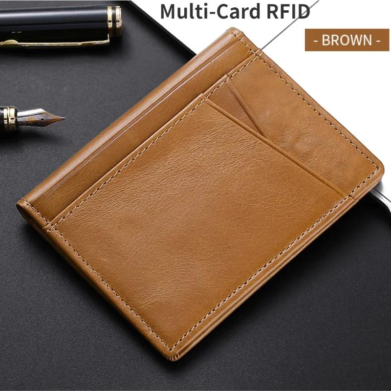 Modische, ultradünne, weiche Geldbörse, 100 % echtes Leder, Mini-Kreditkartenetui, Geldbörse mit mehreren Karten, RFID-Schutz, schmales kleines Kartenetui, Herrengeldbörse braun von Joom DACH