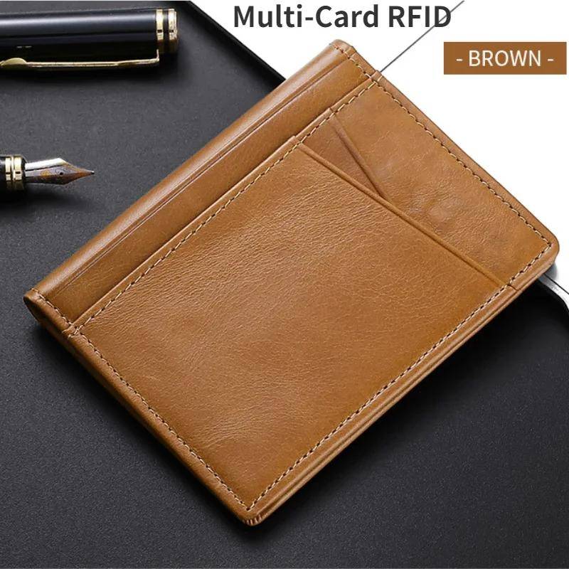 Modische, ultradünne, weiche Geldbörse, 100 % echtes Leder, Mini-Kreditkartenetui, Geldbörse mit mehreren Karten, RFID-Schutz, schmales kleines Kartenetui, Herrengeldbörse braun von Joom DACH
