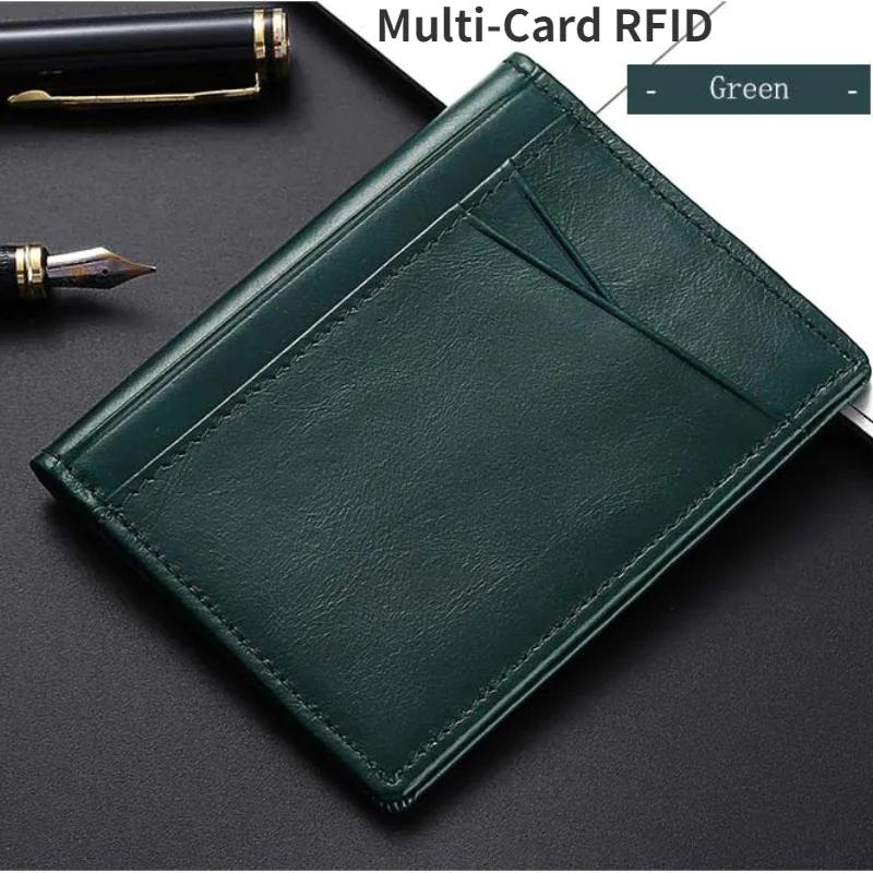 Modische, ultradünne, weiche Geldbörse, 100 % echtes Leder, Mini-Kreditkartenetui, Geldbörse mit mehreren Karten, RFID-Schutz, schmales kleines Kartenetui, Herrengeldbörse grün von Joom DACH