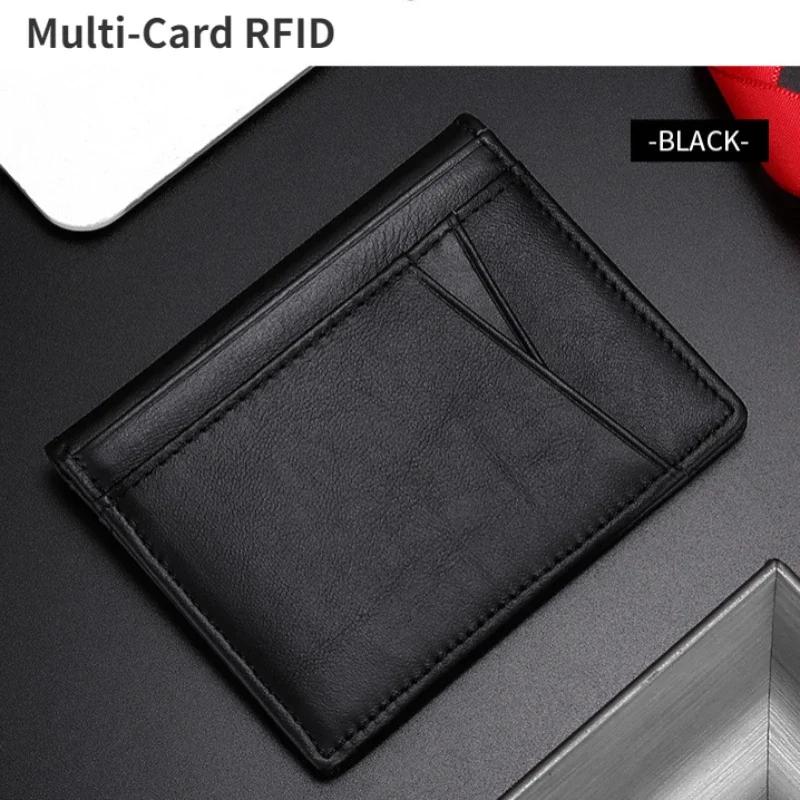 Modische, ultradünne, weiche Geldbörse, 100 % echtes Leder, Mini-Kreditkartenetui, Geldbörse mit mehreren Karten, RFID-Schutz, schmales kleines Kartenetui, Herrengeldbörse schwarz von Joom DACH