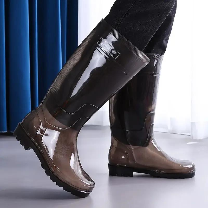 Modische, verschleißfeste Gummistiefel, lange Regenstiefel für Herren, hohe Herrenschuhe, Gummi-Schlamm-Galoschen für die Stadt, Erwachsene, niedrige Absätze, Arbeit, Neu 2024 42 von Joom DACH