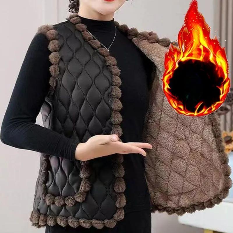 Modische, warme Baumwollweste für Damen im Herbst und Winter, dickes Fleecefutter, warme Weste, altersreduzierende, ärmellose Weste für Mütter 5XL schwarz von Joom DACH