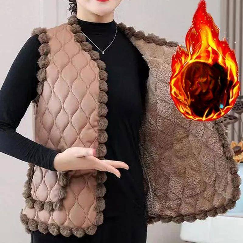 Modische, warme Baumwollweste für Damen im Herbst und Winter, dickes Fleecefutter, warme Weste, altersreduzierende, ärmellose Weste für Mütter XL khaki von Joom DACH