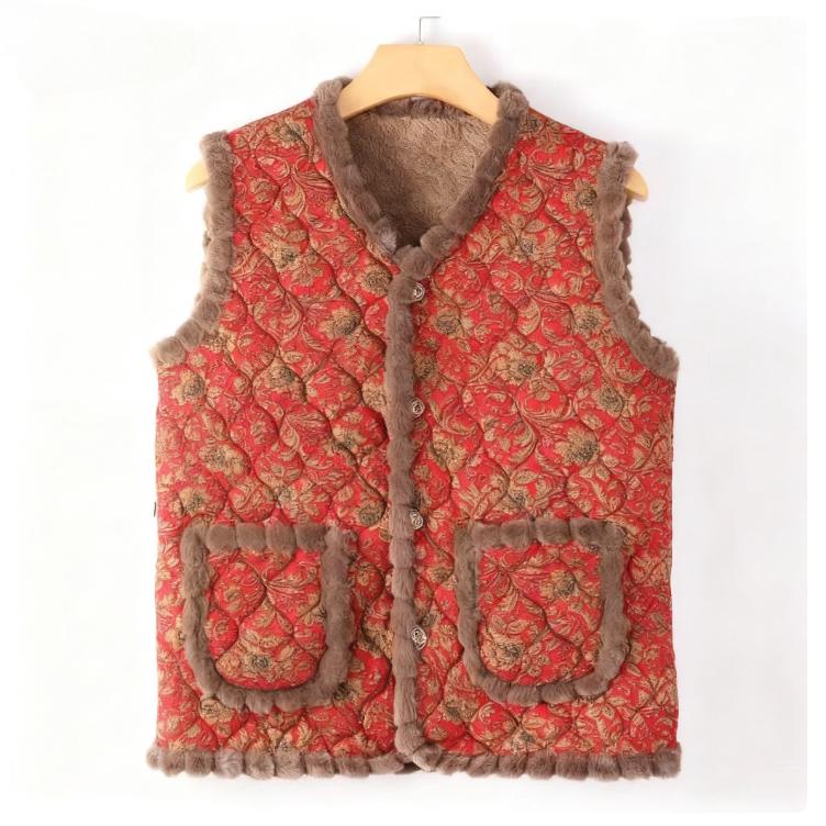 Modische, warme Baumwollweste für Damen im Herbst und Winter, dickes Fleecefutter, warme Weste, altersreduzierende, ärmellose Weste für Mütter XXXXXL ziegelrot von Joom DACH