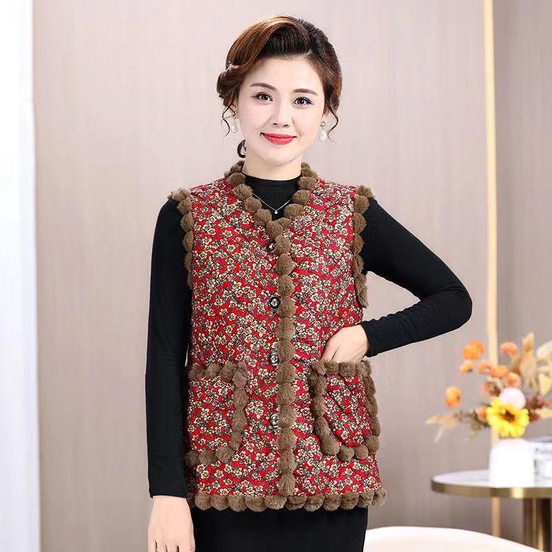 Modische, warme Baumwollweste für Damen im Herbst und Winter, dickes Fleecefutter, warme Weste, altersreduzierende, ärmellose Weste für Mütter XXXXXL dunkelrote von Joom DACH