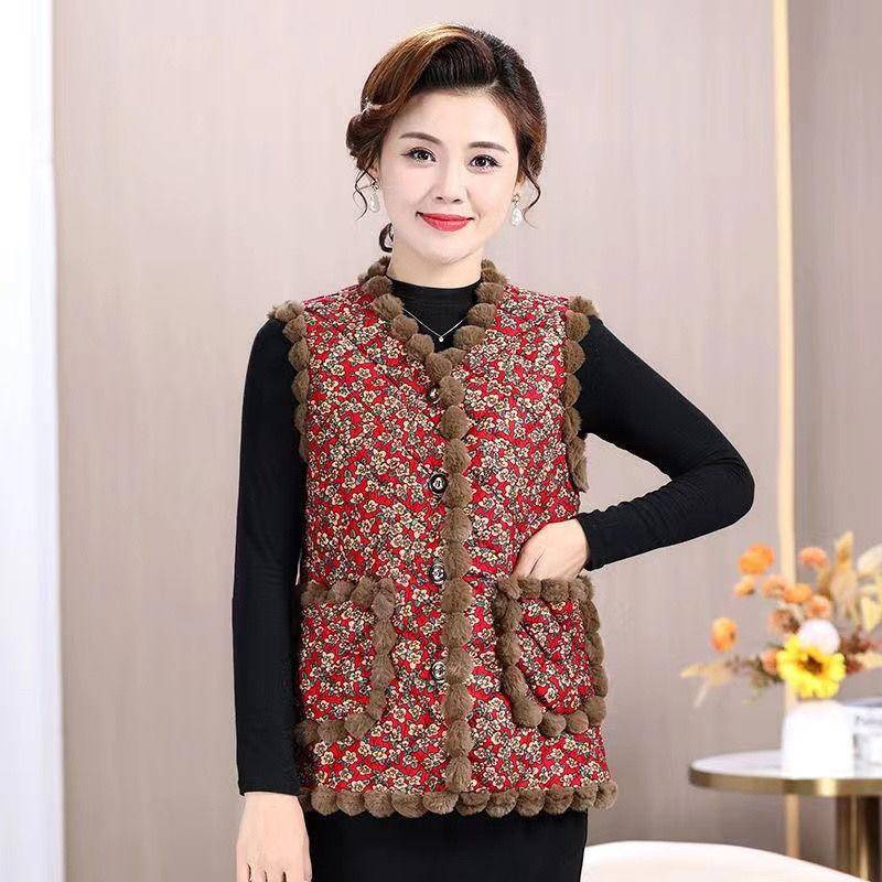 Modische, warme Baumwollweste für Damen im Herbst und Winter, dickes Fleecefutter, warme Weste, altersreduzierende, ärmellose Weste für Mütter XXXXXL dunkelrote von Joom DACH