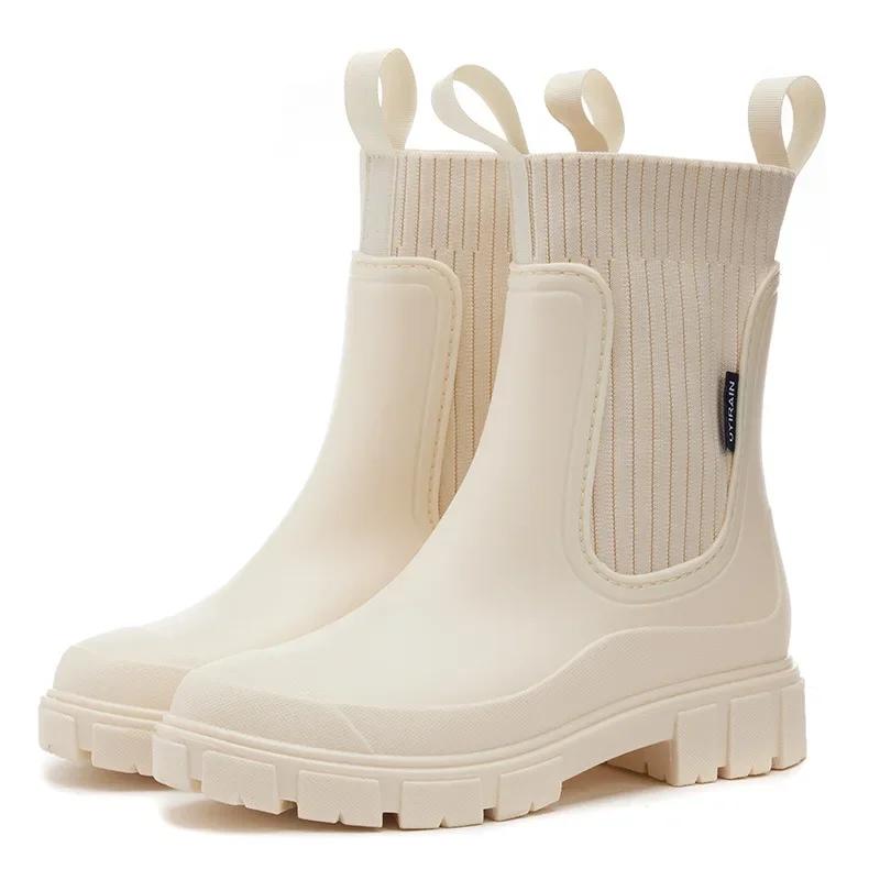 Modische, wasserdichte Gummischuhe für Damen, Gummistiefel für Damen, niedrig geschnittene Regenschuhe, wasserdichte und rutschfeste Damenstiefel 40 beige von Joom DACH