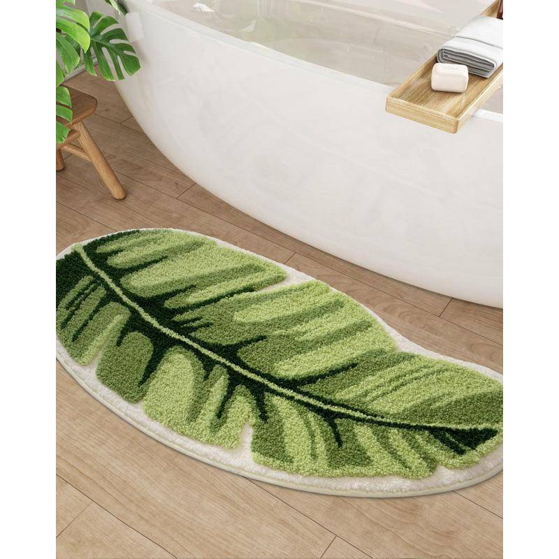 Modische Blatt-Badezimmermatte, Dicke Flock-Bodenmatte, Rutschfester Maschinenwaschbarer Badezimmerteppich, Saugfähig, für Dusche, Badewanne, Waschbecken 40CM*60CM von Joom DACH