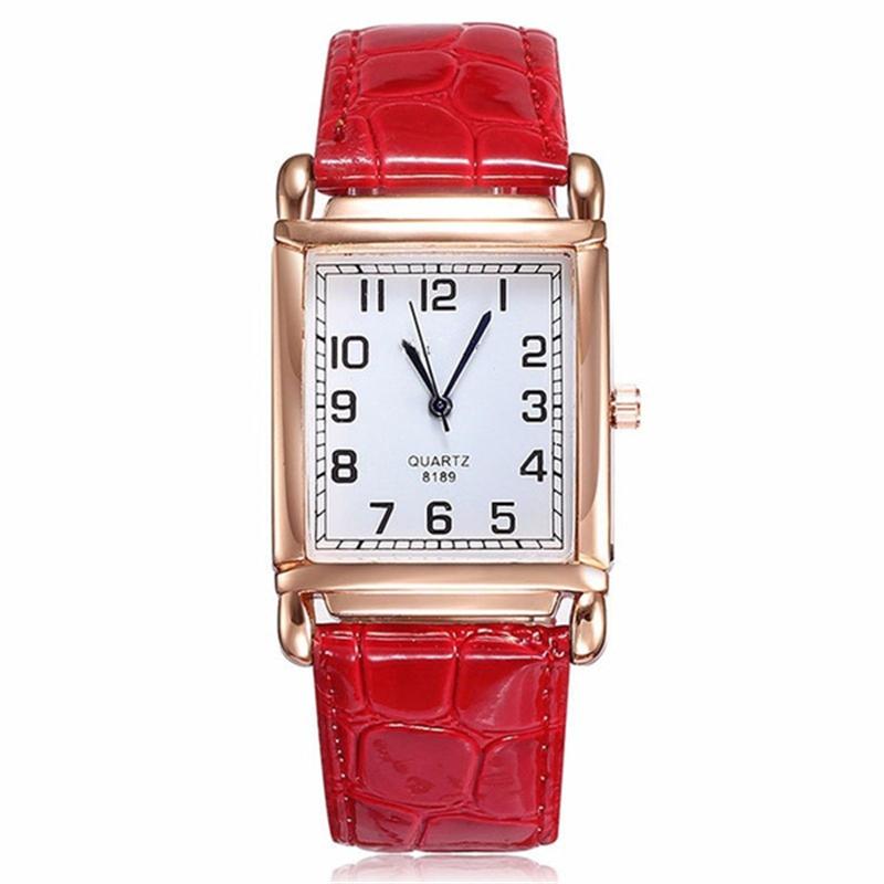 Modische Damen-Armbanduhr aus quadratischem Leder, elegante Business-Kleideruhr, einfache Quarz-Analog-Armbanduhr rot von Joom DACH