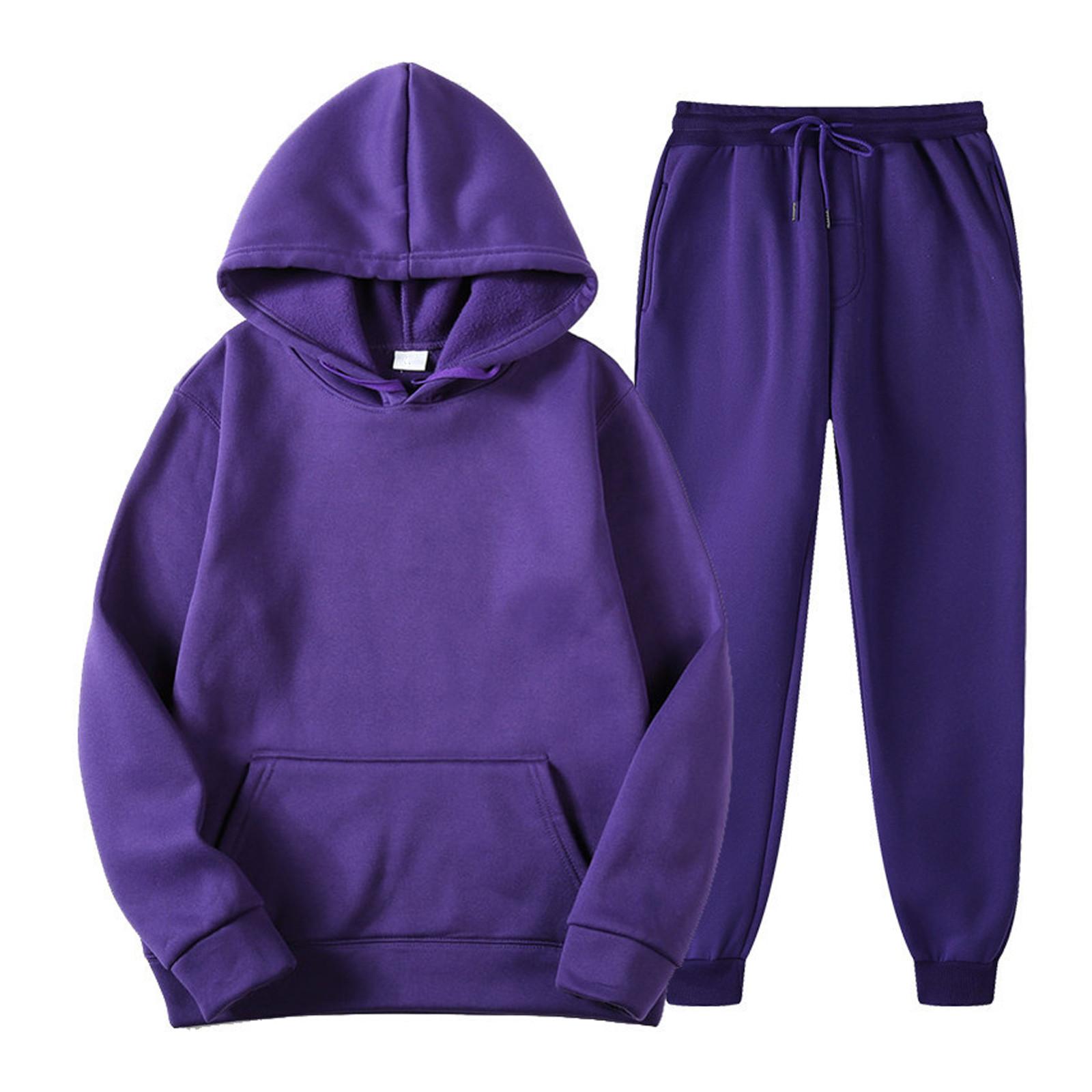 Modische Damen-Sets, einfarbig, warm, Kapuzenpullover, Sweatshirts und lange Hose, lockerer Damen-Sportanzug, Trainingsanzug, Sportbekleidung, zweiteilige Sets, Outfit, Playsuit M violett von Joom DACH