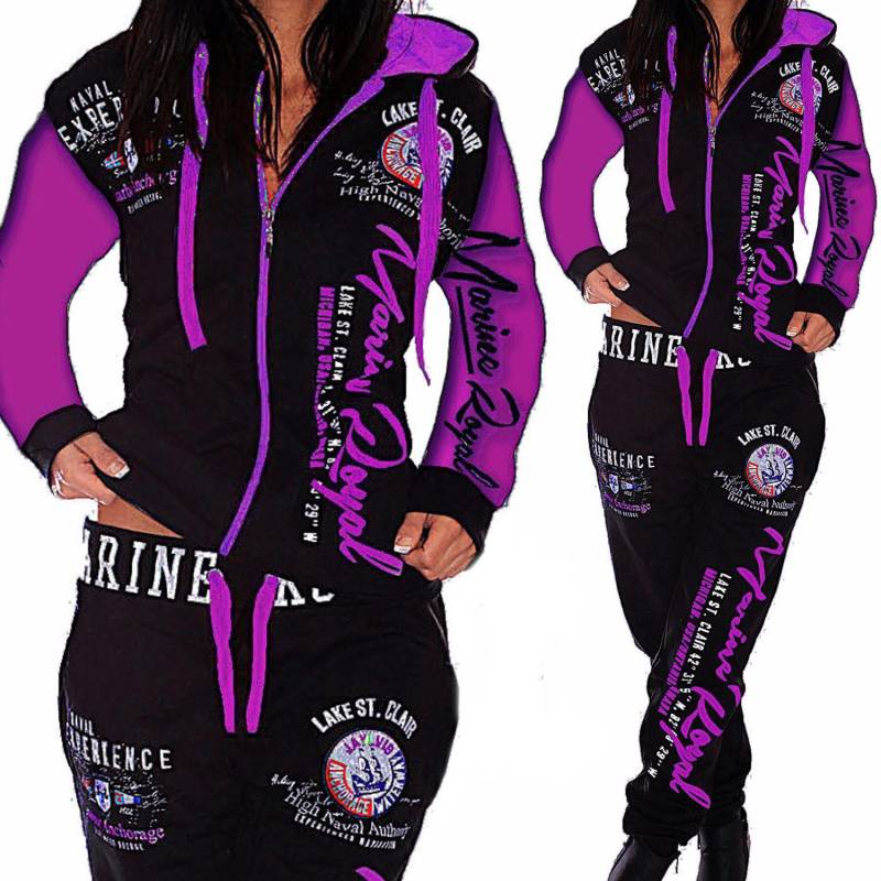 Modische Damenbekleidung, Damen-Trainingsanzug mit Kapuze, bedruckt, modische Sets, Sportbekleidung, sportliche Sets XXXL violett von Joom DACH