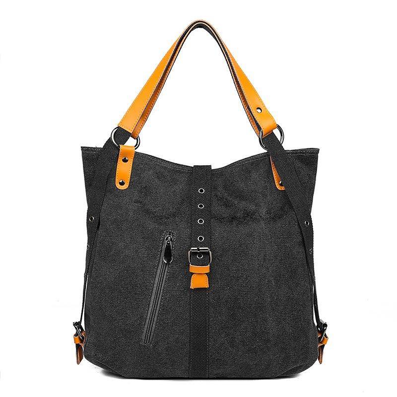 Modische Damenhandtasche, große Kapazität, einzelne Umhängetasche, Rucksack, doppelte Schultertasche, Canvas-Tasche für Damen One Size schwarz von Joom DACH