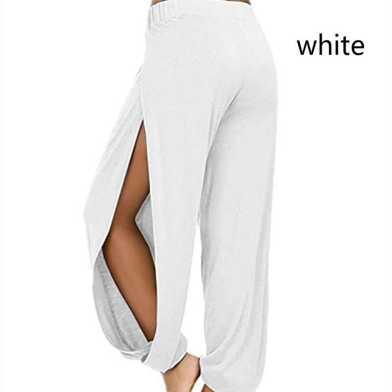 Modische Damenhose, Yogahose, Haremshose für Damen, seitlich geschlitzter Jogger, Hippie-Strand-Jogginghose L weiß von Joom DACH