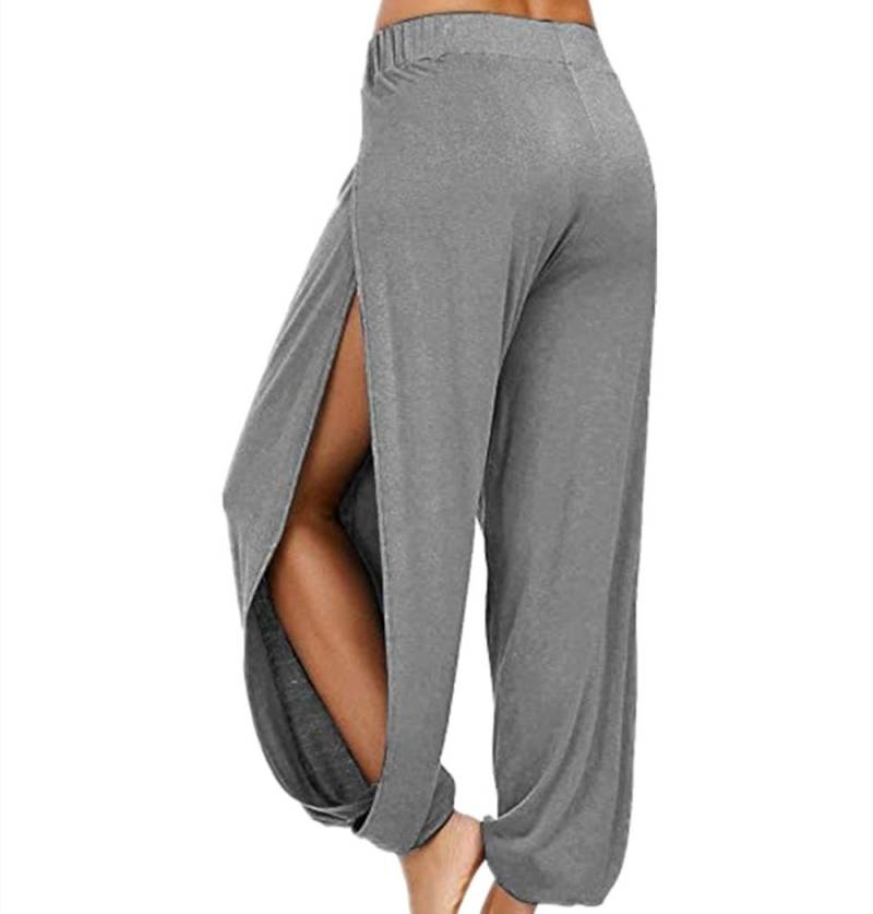 Modische Damenhose, Yogahose, Haremshose für Damen, seitlich geschlitzter Jogger, Hippie-Strand-Jogginghose M grau von Joom DACH