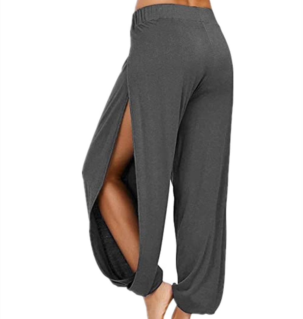 Modische Damenhose, Yogahose, Haremshose für Damen, seitlich geschlitzter Jogger, Hippie-Strand-Jogginghose XXXL dunkelgrau von Joom DACH