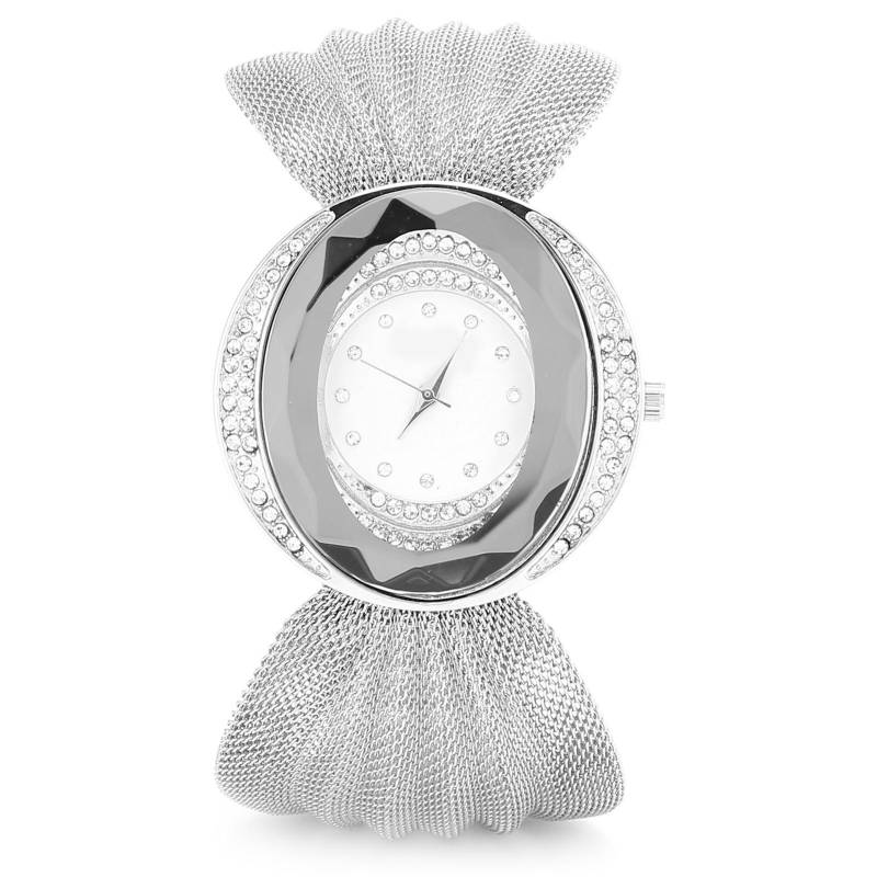 Modische Damenuhr Breites Mesh-Armband Quarz Glänzend Elegant Armbanduhr für Damen Silber silber von Joom DACH