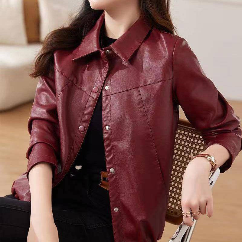 Modische Frühlingsjacke für Damen, kurzer Ledermantel, schmal geschnittene Motorradjacke mit trendigem Stil und einzigartigem Design XL schwarz von Joom DACH