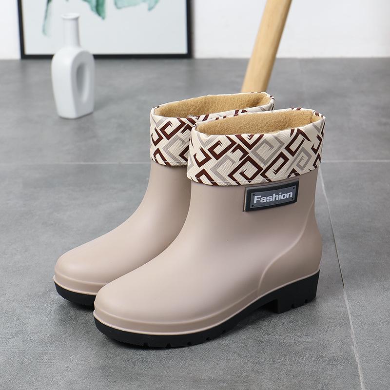 Modische Gummistiefel für Damen – kurze, warme, rutschfeste Wasserschuhe mit Samtfutter zum Einkaufen, Autowaschen und für die Küche. 37 von Joom DACH