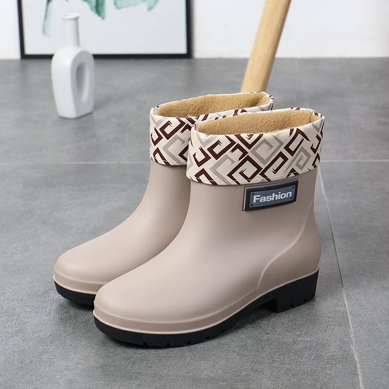 Modische Gummistiefel für Damen – kurze, warme, rutschfeste Wasserschuhe mit Samtfutter zum Einkaufen, Autowaschen und für die Küche. 37 von Joom DACH