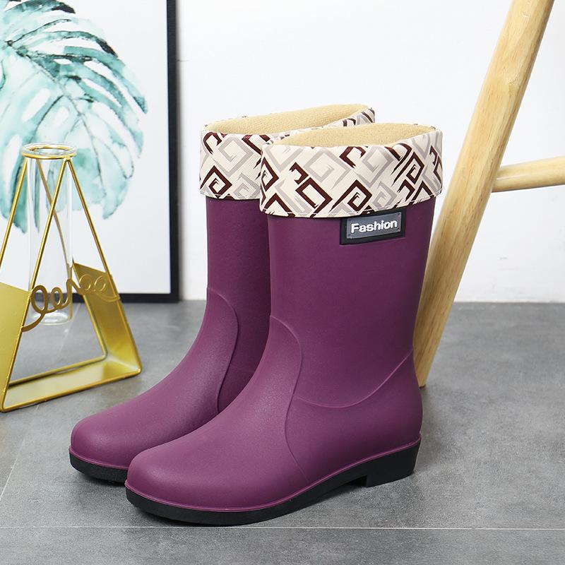 Modische Gummistiefel für Damen – kurze, warme, rutschfeste Wasserschuhe mit Samtfutter zum Einkaufen, Autowaschen und für die Küche. 37 von Joom DACH