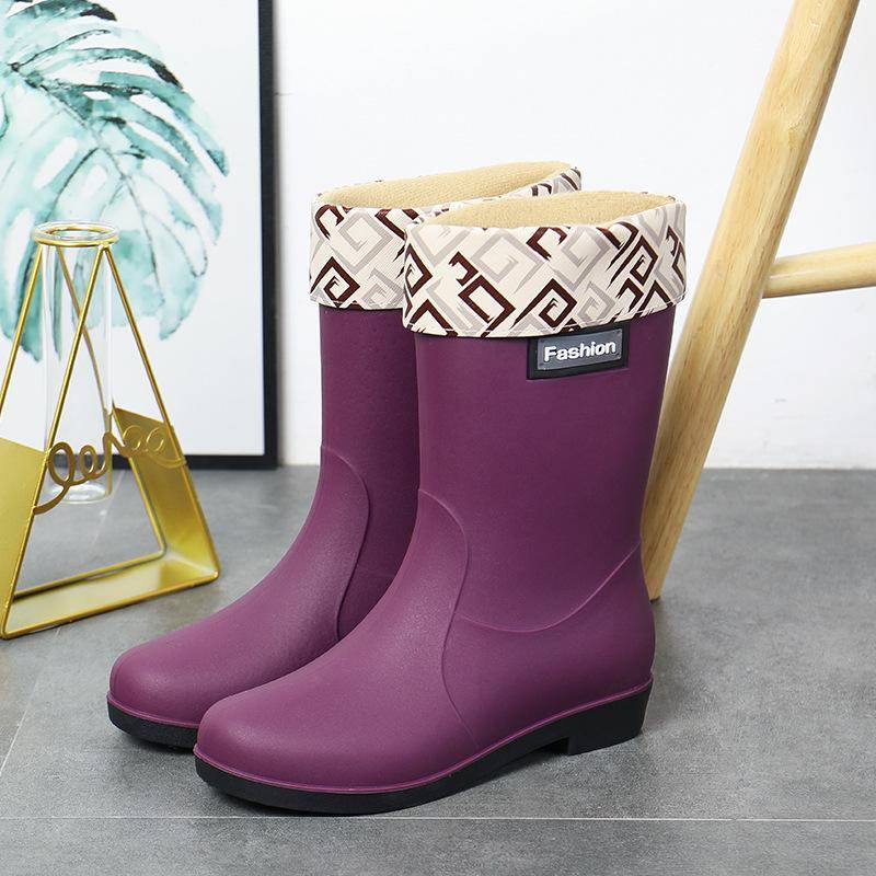 Modische Gummistiefel für Damen – kurze, warme, rutschfeste Wasserschuhe mit Samtfutter zum Einkaufen, Autowaschen und für die Küche. 37 von Joom DACH