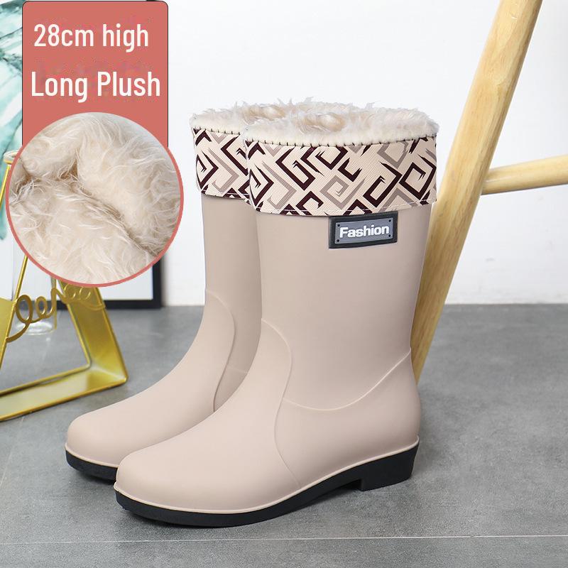 Modische Gummistiefel für Damen – kurze, warme, rutschfeste Wasserschuhe mit Samtfutter zum Einkaufen, Autowaschen und für die Küche. 38 von Joom DACH