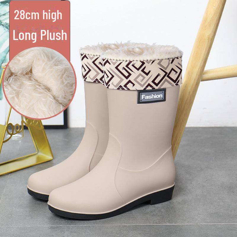 Modische Gummistiefel für Damen – kurze, warme, rutschfeste Wasserschuhe mit Samtfutter zum Einkaufen, Autowaschen und für die Küche. 38 von Joom DACH