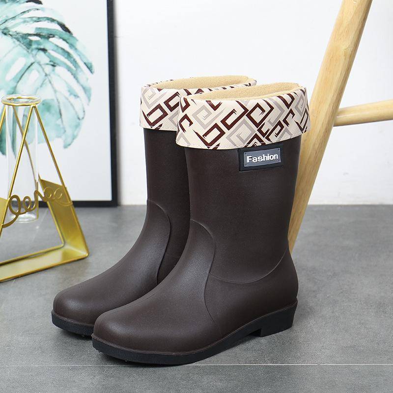 Modische Gummistiefel für Damen – kurze, warme, rutschfeste Wasserschuhe mit Samtfutter zum Einkaufen, Autowaschen und für die Küche. 38 von Joom DACH