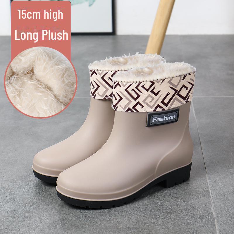 Modische Gummistiefel für Damen – kurze, warme, rutschfeste Wasserschuhe mit Samtfutter zum Einkaufen, Autowaschen und für die Küche. 39 von Joom DACH