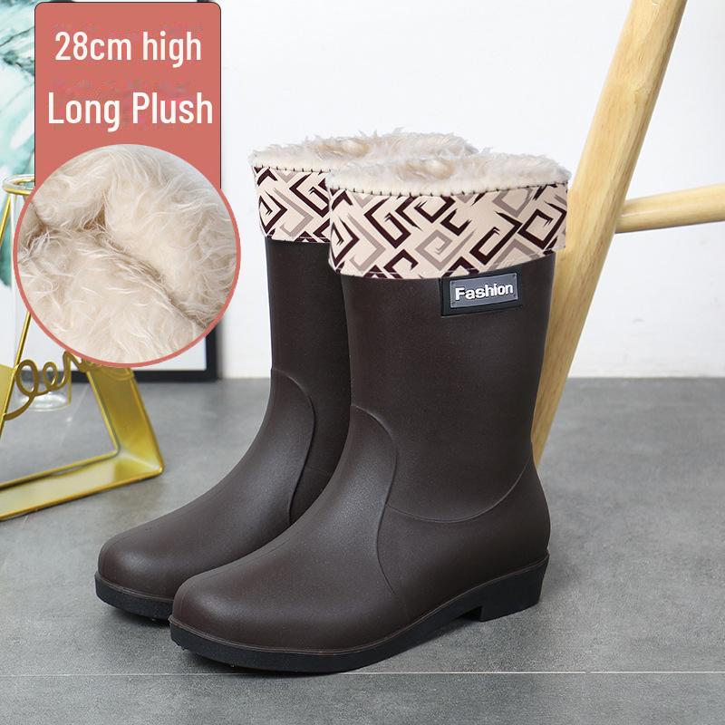 Modische Gummistiefel für Damen – kurze, warme, rutschfeste Wasserschuhe mit Samtfutter zum Einkaufen, Autowaschen und für die Küche. 39 von Joom DACH