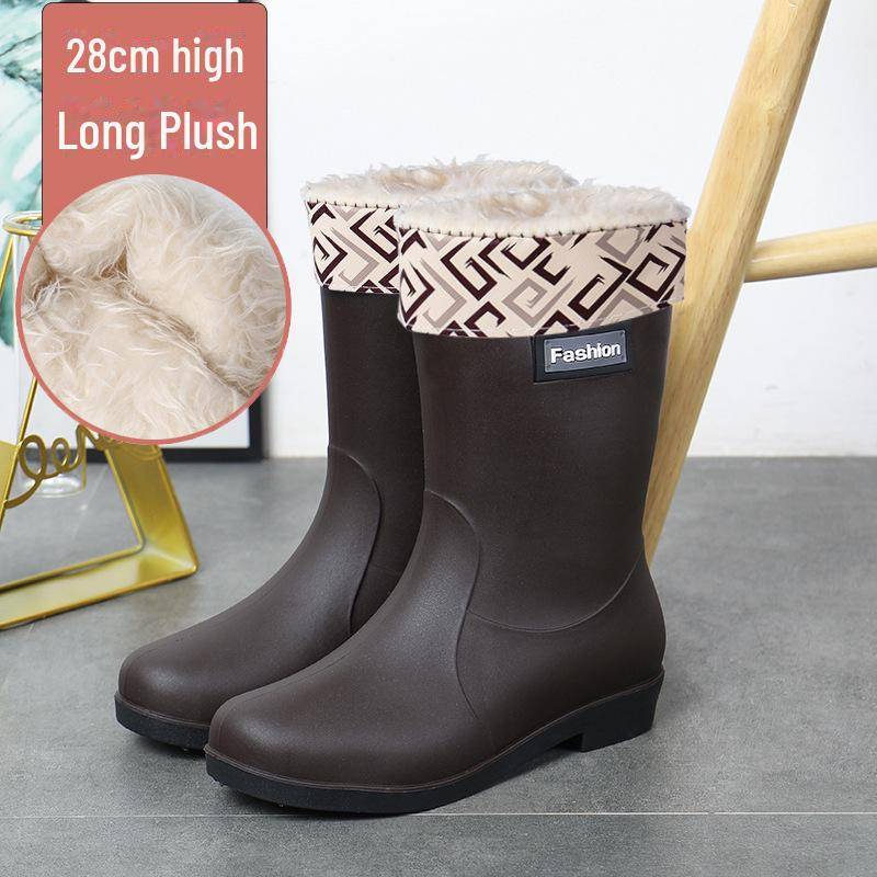 Modische Gummistiefel für Damen – kurze, warme, rutschfeste Wasserschuhe mit Samtfutter zum Einkaufen, Autowaschen und für die Küche. 39 von Joom DACH