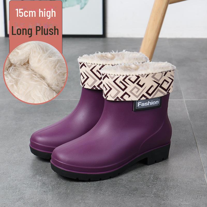 Modische Gummistiefel für Damen – kurze, warme, rutschfeste Wasserschuhe mit Samtfutter zum Einkaufen, Autowaschen und für die Küche. 40 von Joom DACH