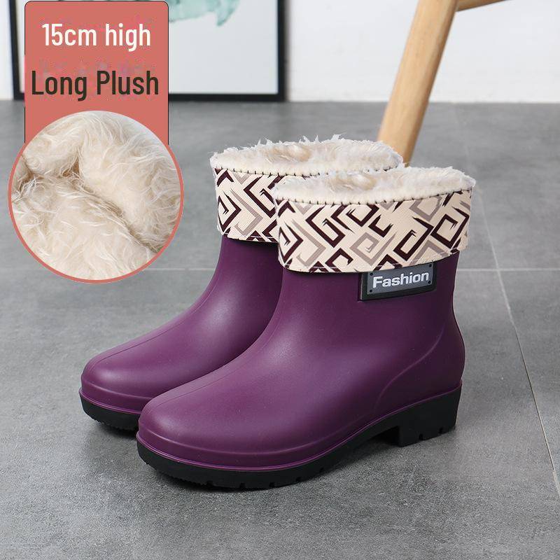 Modische Gummistiefel für Damen – kurze, warme, rutschfeste Wasserschuhe mit Samtfutter zum Einkaufen, Autowaschen und für die Küche. 40 von Joom DACH
