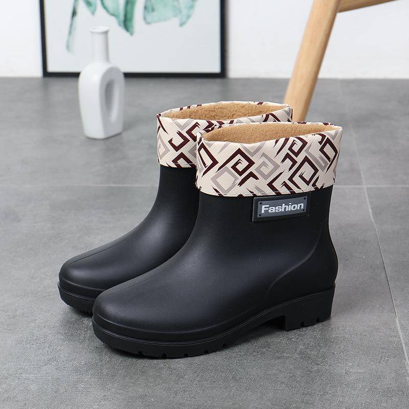 Modische Gummistiefel für Damen – kurze, warme, rutschfeste Wasserschuhe mit Samtfutter zum Einkaufen, Autowaschen und für die Küche. 40 von Joom DACH