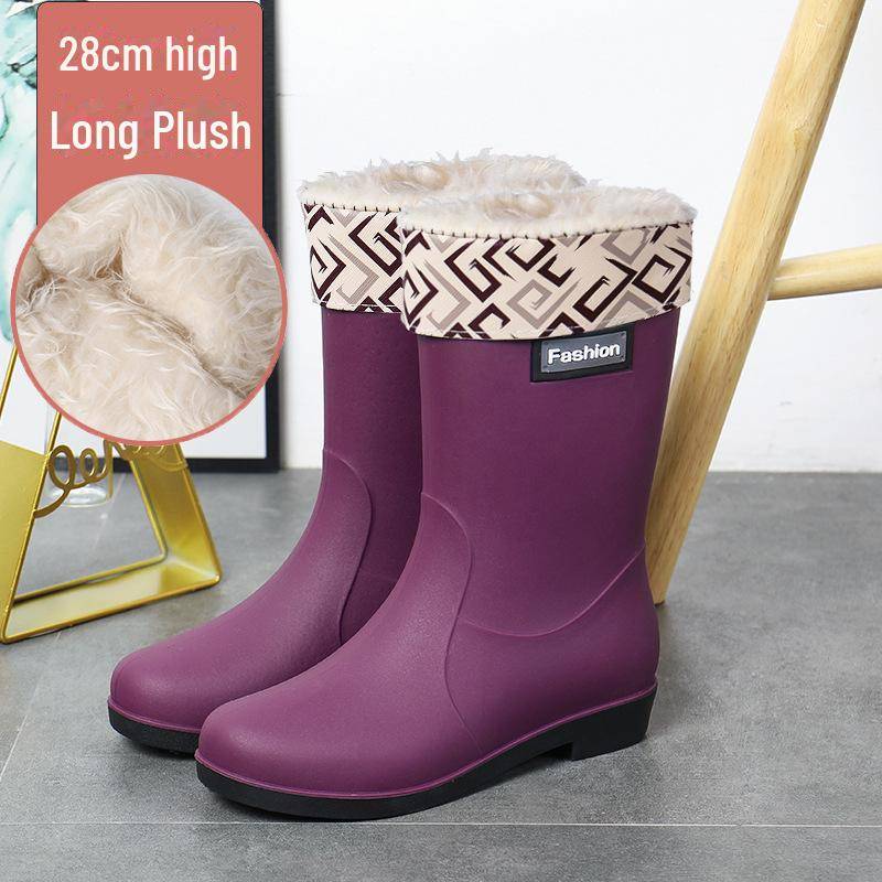 Modische Gummistiefel für Damen – kurze, warme, rutschfeste Wasserschuhe mit Samtfutter zum Einkaufen, Autowaschen und für die Küche. 40 von Joom DACH