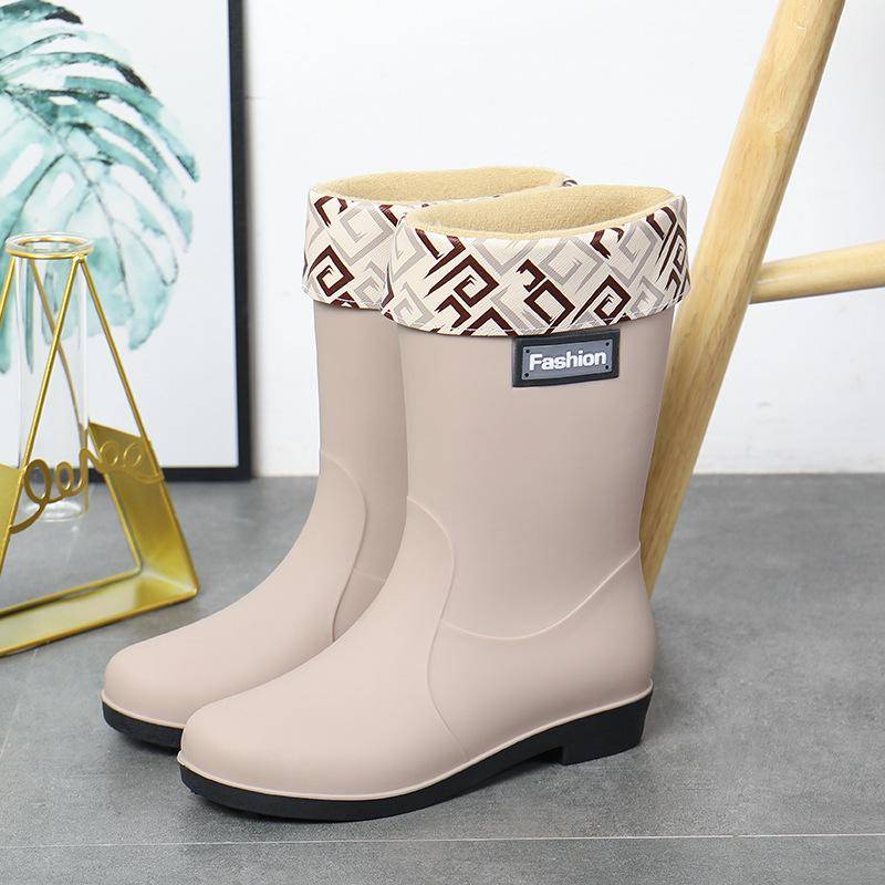 Modische Gummistiefel für Damen – kurze, warme, rutschfeste Wasserschuhe mit Samtfutter zum Einkaufen, Autowaschen und für die Küche. 40 von Joom DACH