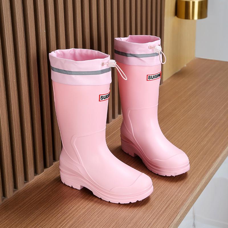 Modische Gummistiefel mit mittlerem Kordelzug für Damen, mit Baumwolle gepolsterte Regenschuhe, Arbeitsschuhe, Autowaschanlage, wasserdicht, rutschfest, bequeme Gummischuhe 37 von Joom DACH