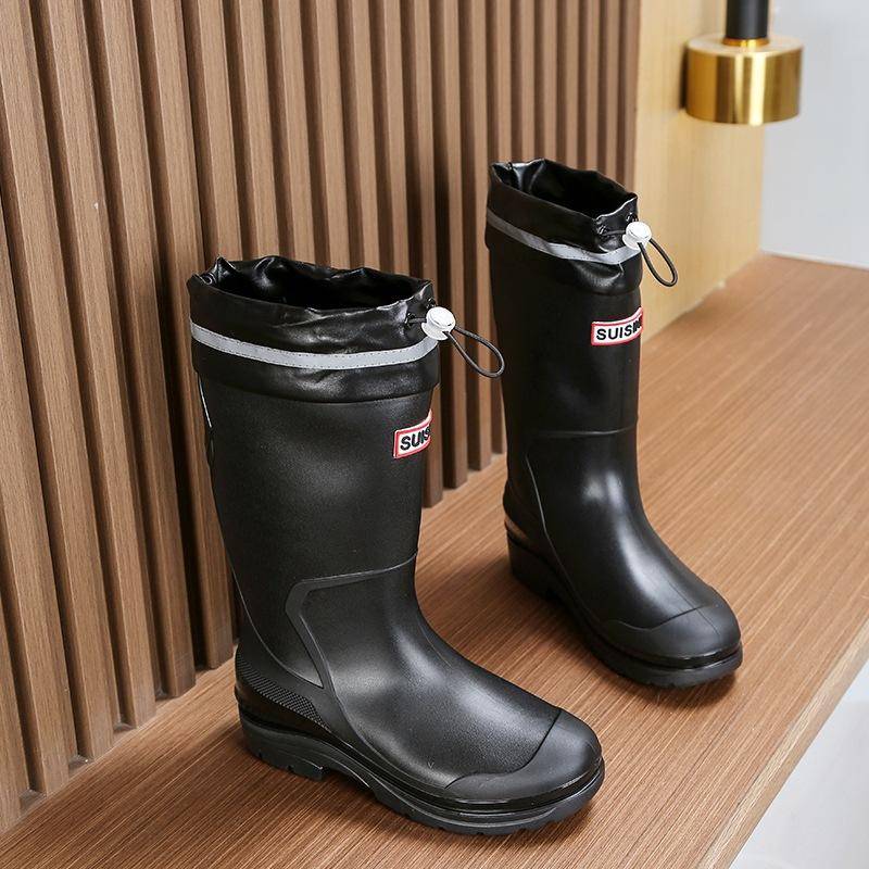 Modische Gummistiefel mit mittlerem Kordelzug für Damen, mit Baumwolle gepolsterte Regenschuhe, Arbeitsschuhe, Autowaschanlage, wasserdicht, rutschfest, bequeme Gummischuhe 39 von Joom DACH