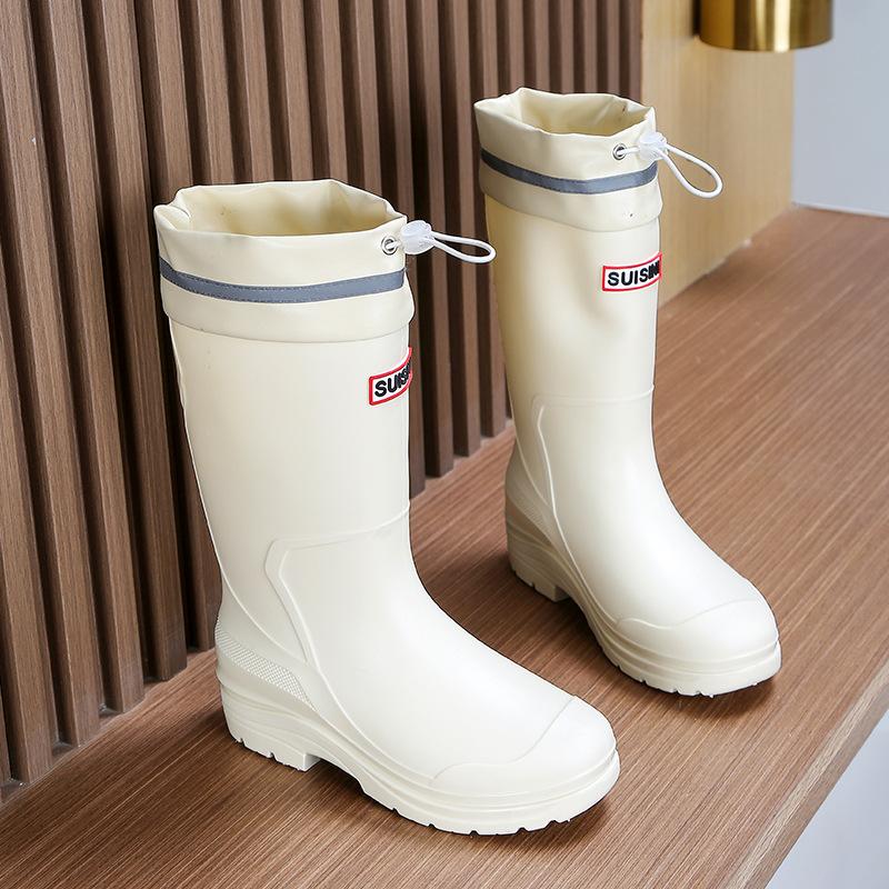 Modische Gummistiefel mit mittlerem Kordelzug für Damen, mit Baumwolle gepolsterte Regenschuhe, Arbeitsschuhe, Autowaschanlage, wasserdicht, rutschfest, bequeme Gummischuhe 40 von Joom DACH