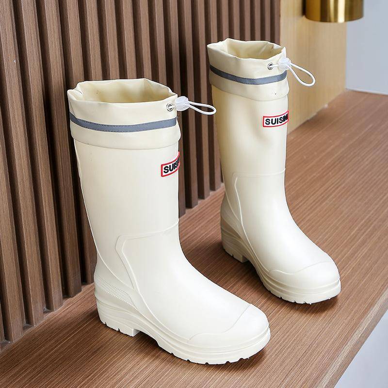 Modische Gummistiefel mit mittlerem Kordelzug für Damen, mit Baumwolle gepolsterte Regenschuhe, Arbeitsschuhe, Autowaschanlage, wasserdicht, rutschfest, bequeme Gummischuhe 40 von Joom DACH