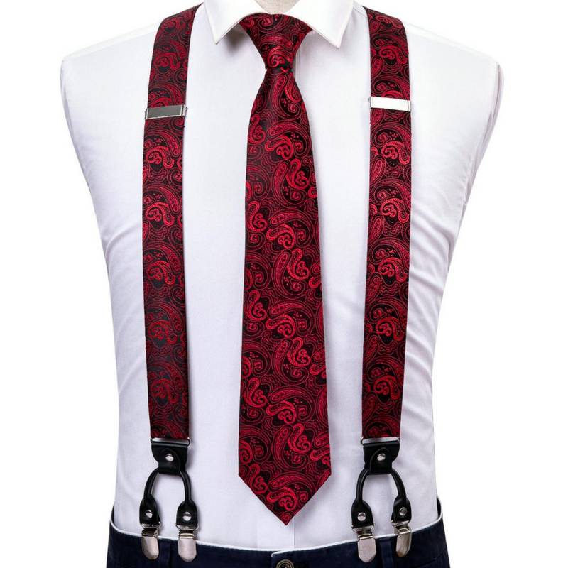 Modische Herren-Krawatten-Hosenträger mit 6 Clips, 3,5 cm Breite, verstellbares Gummiband, rote Hosenträger, Hosenträger, Seidenkrawatte BJ-2001,N-0314 von Joom DACH