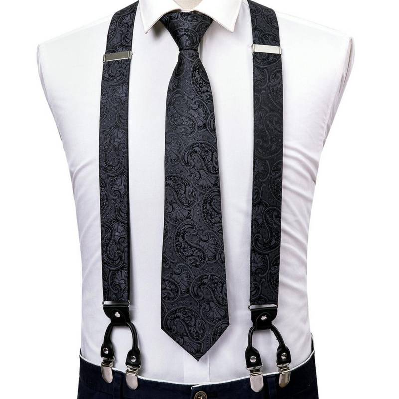 Modische Herren-Krawatten-Hosenträger mit 6 Clips, 3,5 cm Breite, verstellbares Gummiband, rote Hosenträger, Hosenträger, Seidenkrawatte BJ-2005,N-1494 von Joom DACH