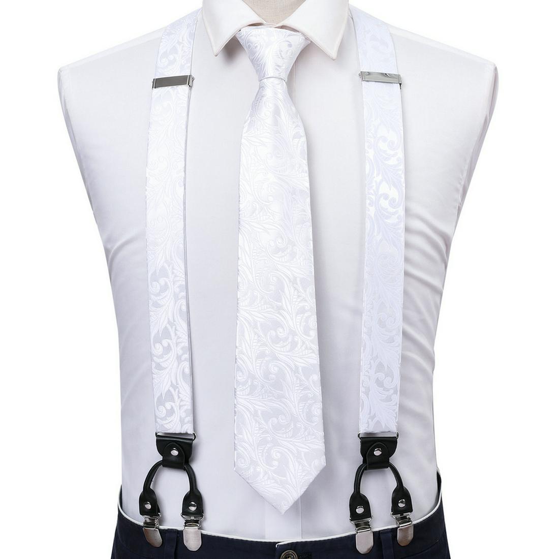 Modische Herren-Krawatten-Hosenträger mit 6 Clips, 3,5 cm Breite, verstellbares Gummiband, rote Hosenträger, Hosenträger, Seidenkrawatte BJ-2006,N-1163 von Joom DACH