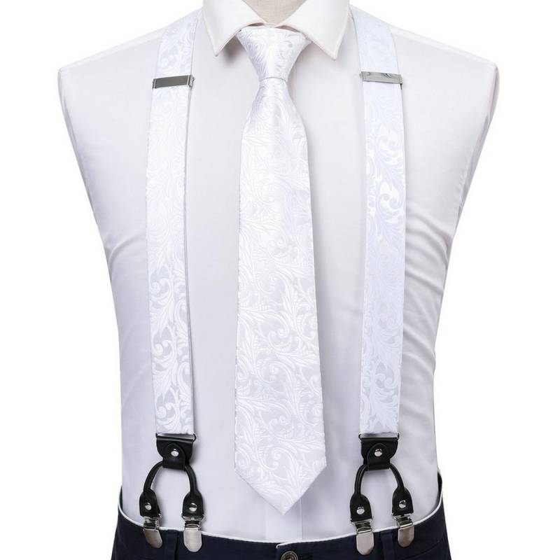 Modische Herren-Krawatten-Hosenträger mit 6 Clips, 3,5 cm Breite, verstellbares Gummiband, rote Hosenträger, Hosenträger, Seidenkrawatte BJ-2006,N-1163 von Joom DACH