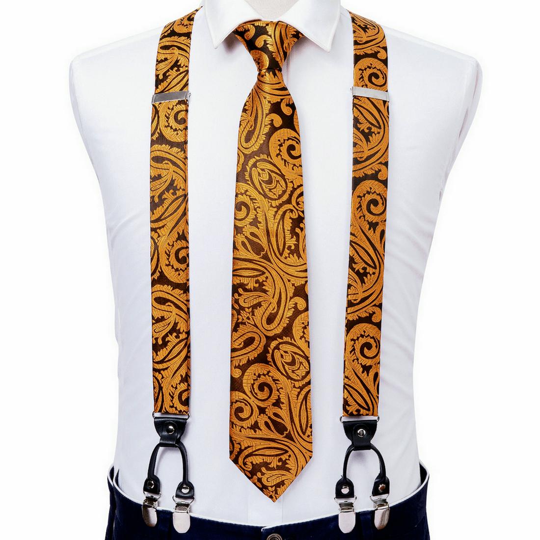 Modische Herren-Krawatten-Hosenträger mit 6 Clips, 3,5 cm Breite, verstellbares Gummiband, rote Hosenträger, Hosenträger, Seidenkrawatte BJ-2013,N-0988 von Joom DACH