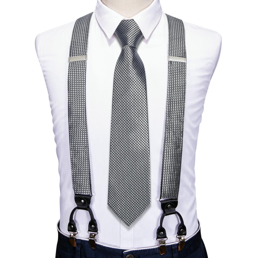 Modische Herren-Krawatten-Hosenträger mit 6 Clips, 3,5 cm Breite, verstellbares Gummiband, rote Hosenträger, Hosenträger, Seidenkrawatte BJ-2033,N-1536 von Joom DACH