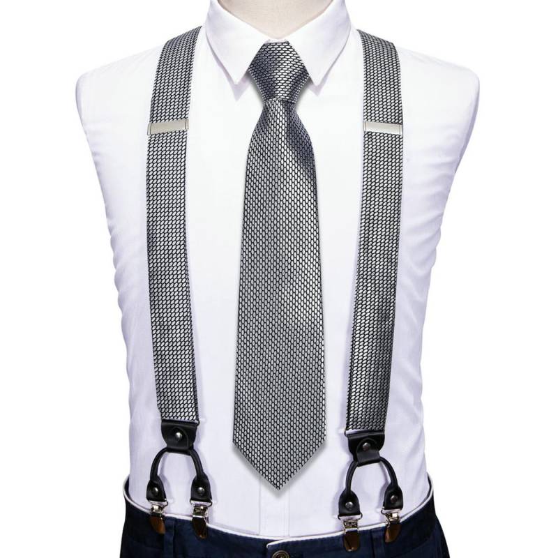 Modische Herren-Krawatten-Hosenträger mit 6 Clips, 3,5 cm Breite, verstellbares Gummiband, rote Hosenträger, Hosenträger, Seidenkrawatte BJ-2033,N-1536 von Joom DACH