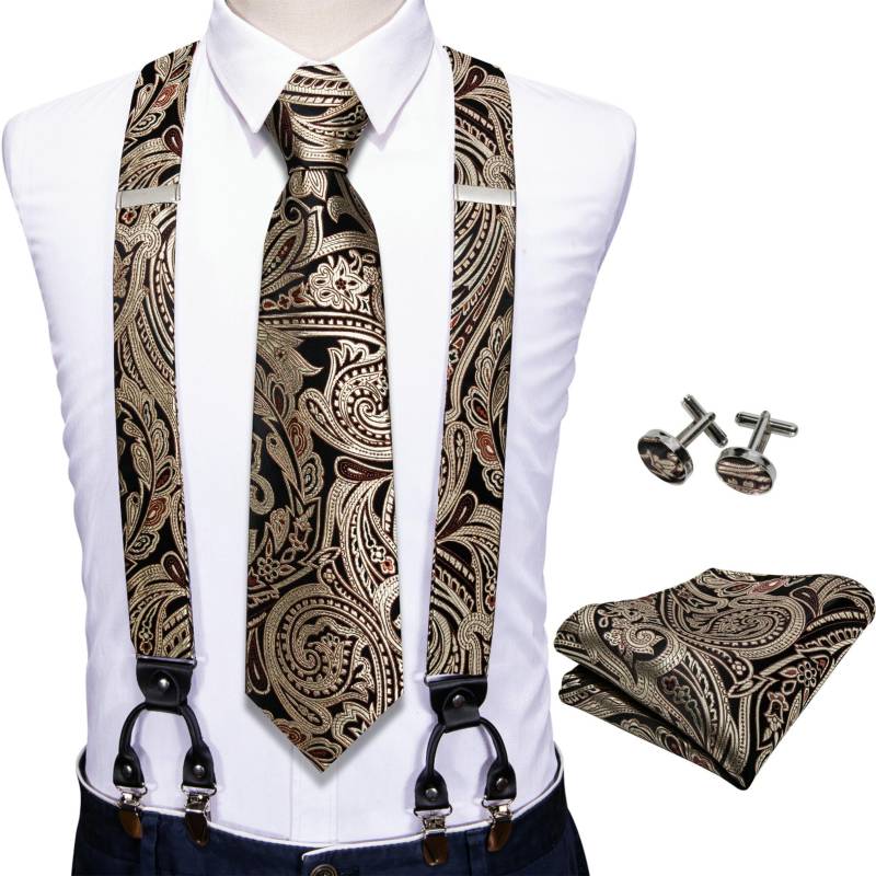 Modische Herren-Krawatten-Hosenträger mit 6 Clips, 3,5 cm Breite, verstellbares Gummiband, rote Hosenträger, Hosenträger, Seidenkrawatte BJ-2037,N-1621 von Joom DACH